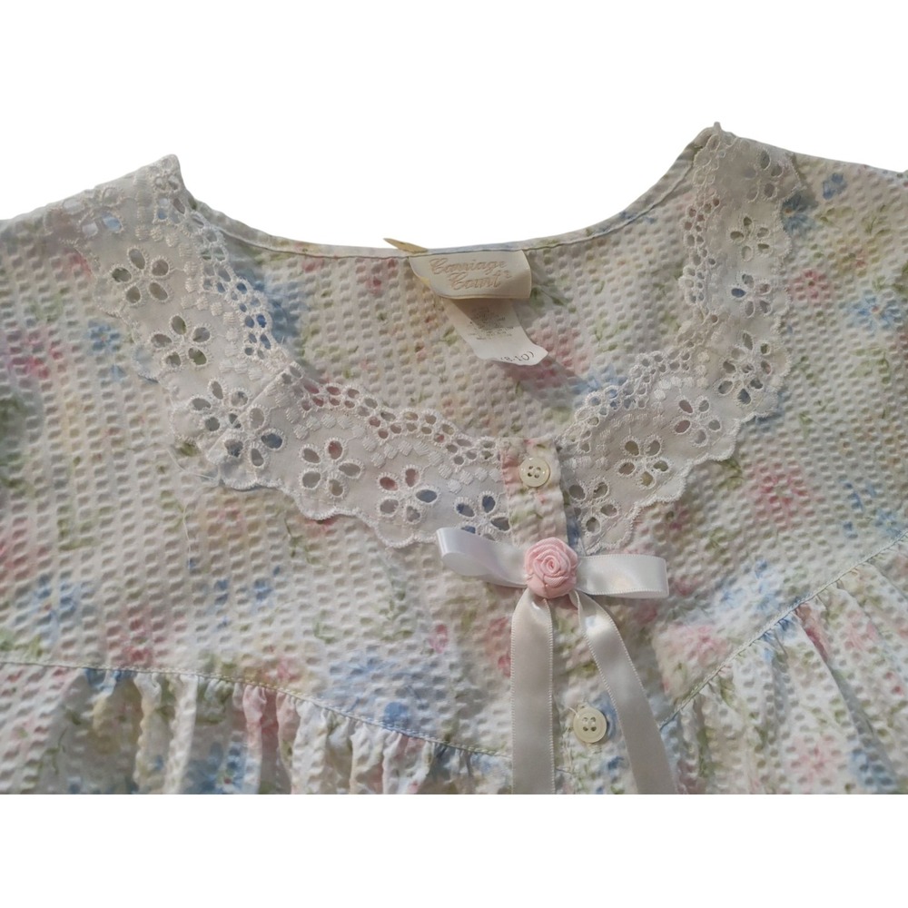 Vintage Carriage Court Night Gown Sleepwear Seersucker Floral Womens Size Small